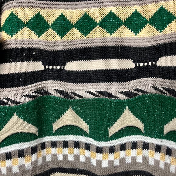 Vintage XL women's 1980s 1990s knit mock neck abstract tunic sweater green black - Picture 3 of 4
